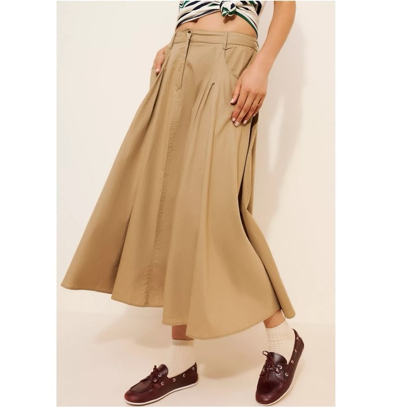 Free People All Around Midi Maxi Full Skirt Olive Tan Khaki Size Large Neutral - Picture 13 of 14